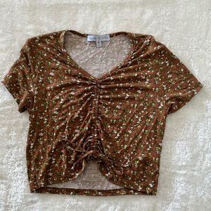 Honey Collection Flower Print Cropped Top